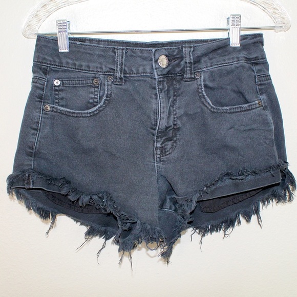 American Eagle Outfitters Pants - AMERICAN Eagle Black Hi-Rise Stretchy Distressed Festival Denim Shorts - Size 4